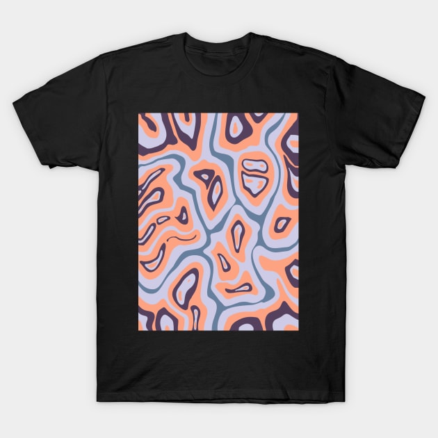 Abstract Retro Liquid Marble Swirl, Purple and Peach T-Shirt by Velvet Earth